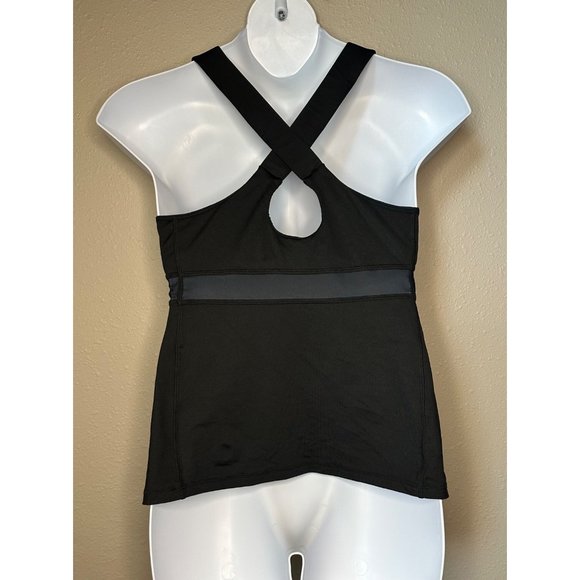 Black Racerback Sports Bra/Tank w sheer mesh waist Laundry by Design Women XL - Picture 2 of 6